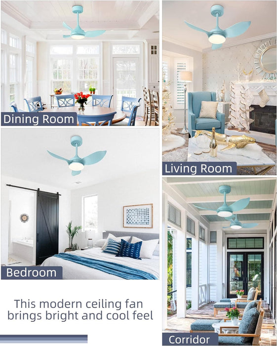 30 in. Blue Ceiling Fans with Lights and Remote, LED Indoor Outdoor Ceiling Fans with 3 Reversible Blades-6-ErisView