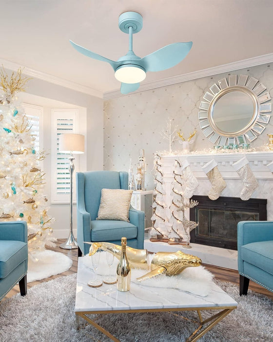 30 in. Blue Ceiling Fans with Lights and Remote, LED Indoor Outdoor Ceiling Fans with 3 Reversible Blades-7-ErisView