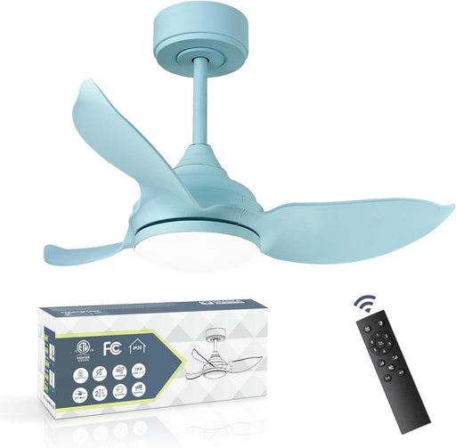 30 in. Blue Ceiling Fans with Lights and Remote, LED Indoor Outdoor Ceiling Fans with 3 Reversible Blades-1-ErisView
