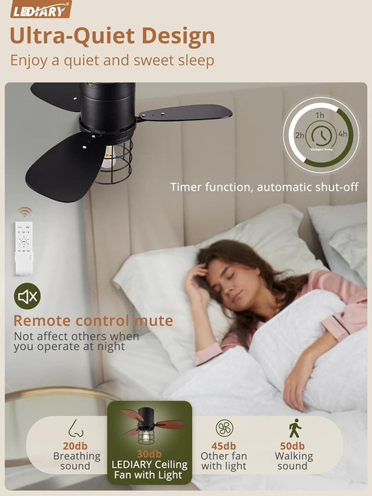 30 in. Caged Small Low Profile Ceiling Fan with Remote Control, Farmhouse Flush Mount Ceiling Fan with Lights, Reversible Ceiling Fan Winter Summer -4-ErisView