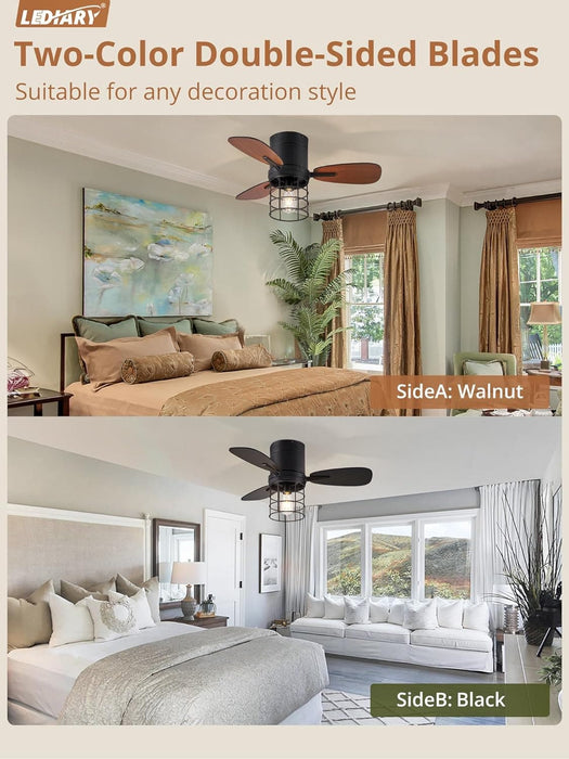 30 in. Caged Small Low Profile Ceiling Fan with Remote Control, Farmhouse Flush Mount Ceiling Fan with Lights, Reversible Ceiling Fan Winter Summer -5-ErisView