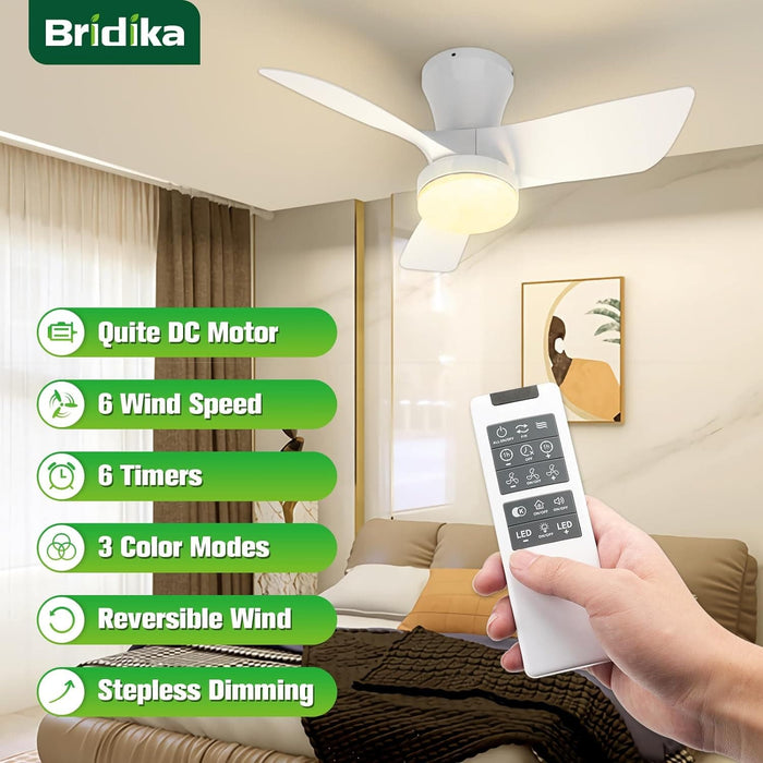 30 in. Ceiling Fan with Light, Quiet Ceiling Fans, Flush Mount Ceiling Fan and Light, White Fandelier Ceiling Fan for Living Room, Office Ceiling Fan-2-ErisView