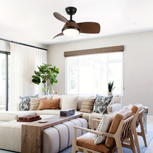 30 in. Farmhouse Downrod Mount Living Room Ceiling Fan with LED Light and Remote Control, Reversible Ceiling Fan for Bedroom-Black-ErisView