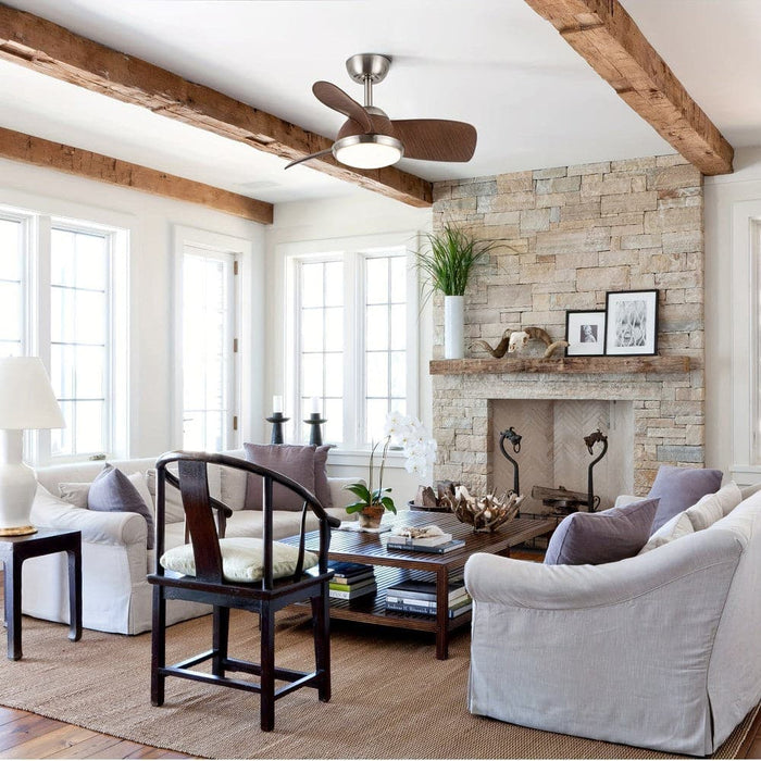 30 in. Farmhouse Downrod Mount Living Room Ceiling Fan with LED Light and Remote Control, Reversible Ceiling Fan for Bedroom-Brush Nickel-ErisView