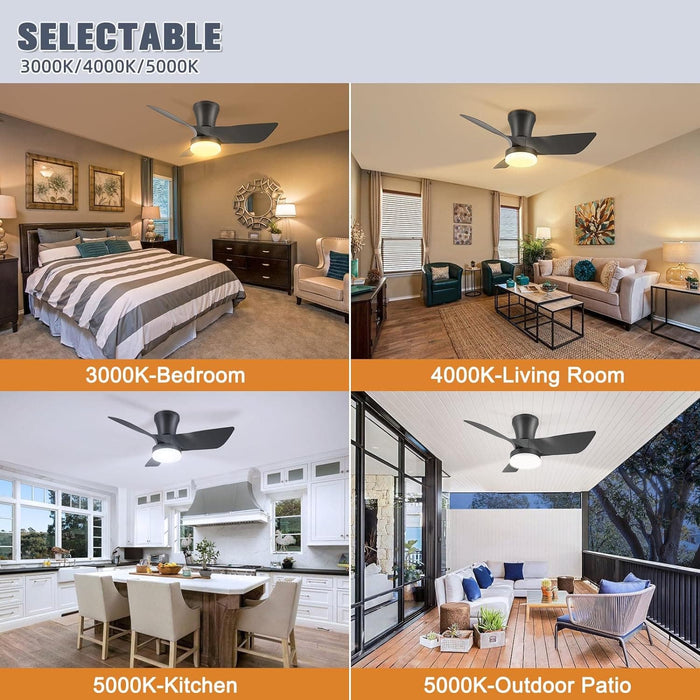 30 in. Flush Mount Ceiling Fan and Light, Small Ceiling Fan with Lights Remote, Black Modern Dimmable Low Profile Ceiling Fan for Bedroom Living Room -2-ErisView