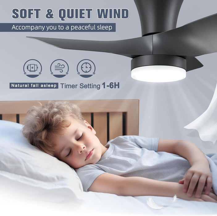 30 in. Flush Mount Ceiling Fan and Light, Small Ceiling Fan with Lights Remote, Black Modern Dimmable Low Profile Ceiling Fan for Bedroom Living Room -5-ErisView