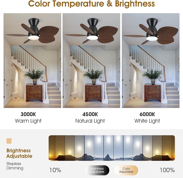 30 in. Indoor Outdoor Ceiling Fan with Light, Tropical Ceiling fan with Remote APP Control, Flush Mount Palm Leaf Ceiling Fan for Bedroom Kitchen-5-ErisView
