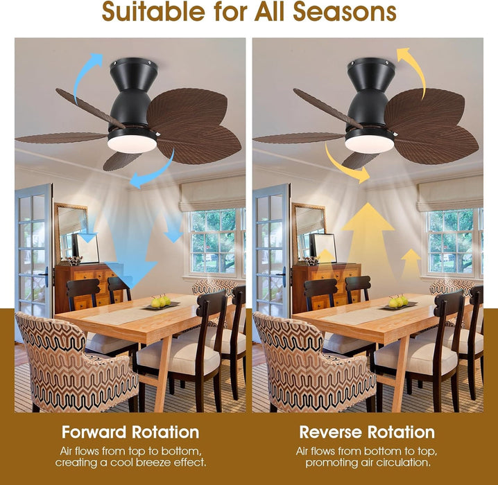 30 in. Indoor Outdoor Ceiling Fan with Light, Tropical Ceiling fan with Remote APP Control, Flush Mount Palm Leaf Ceiling Fan for Bedroom Kitchen-6-ErisView