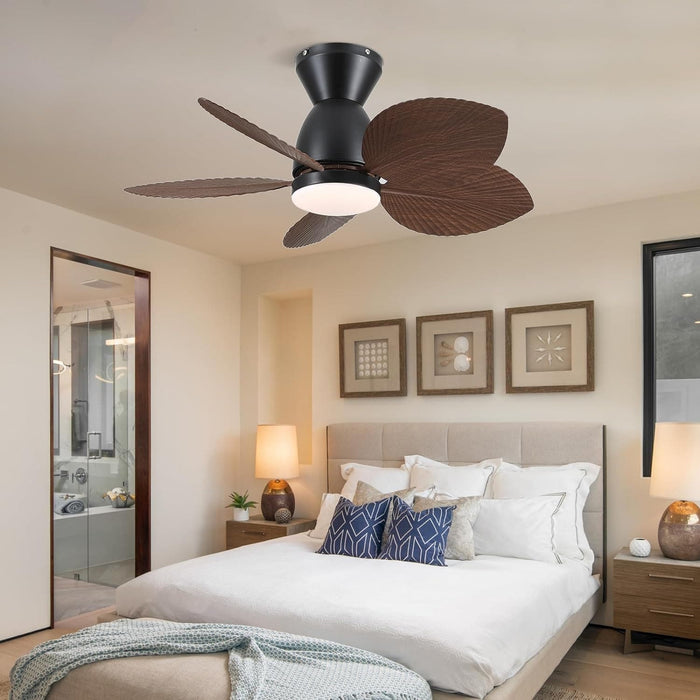 30 in. Indoor Outdoor Ceiling Fan with Light, Tropical Ceiling fan with Remote APP Control, Flush Mount Palm Leaf Ceiling Fan for Bedroom Kitchen-7-ErisView