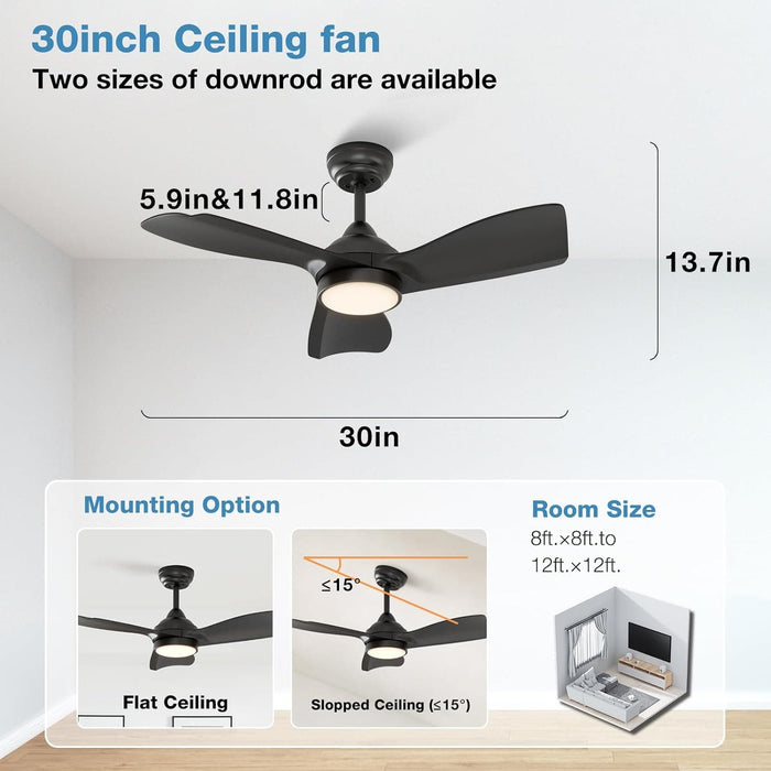 30 in. Indoor Remote Control Ceiling Fan and Light, Dimmable Reversible Ceiling Fan-7-ErisView