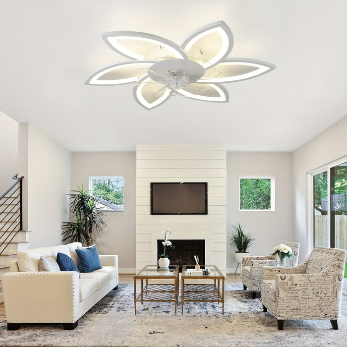 30 in. Modern Flower-Shaped Ceiling Fan with LED Light Remote Control, Low Profile Flush Mount Ceiling Fan, Smart Dimmable Bladeless Ceiling Fan-ErisView