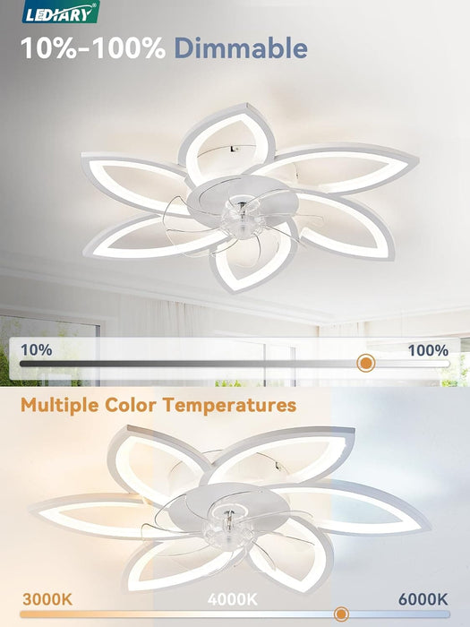 30 in. Modern Flush Mount Ceiling Fan with Remote and APP Control, Flower Ceiling Fan, Low Profile Ceiling Fan with Lights, Silent Ceiling Fan-2-ErisView