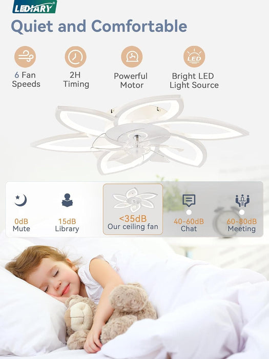 30 in. Modern Flush Mount Ceiling Fan with Remote and APP Control, Flower Ceiling Fan, Low Profile Ceiling Fan with Lights, Silent Ceiling Fan-3-ErisView