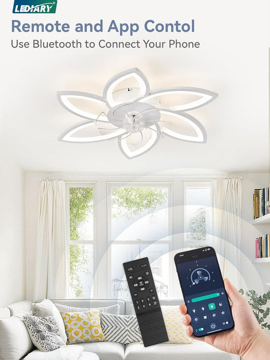 30 in. Modern Flush Mount Ceiling Fan with Remote and APP Control, Flower Ceiling Fan, Low Profile Ceiling Fan with Lights, Silent Ceiling Fan-4-ErisView