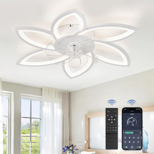 30 in. Modern Flush Mount Ceiling Fan with Remote and APP Control, Flower Ceiling Fan, Low Profile Ceiling Fan with Lights, Silent Ceiling Fan-1-ErisView