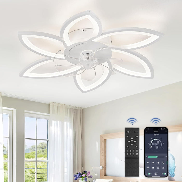 30 in. Modern Flush Mount Ceiling Fan with Remote and APP Control, Flower Ceiling Fan, Low Profile Ceiling Fan with Lights, Silent Ceiling Fan-1-ErisView