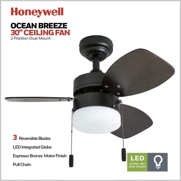 30 in. Modern Indoor LED Ceiling Fan with Light Pull Chain, Reversible Fan in Winter Summer-2-ErisView