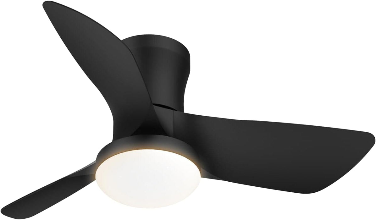 30 in. Quiet Low Profile Ceiling Fan with Lights and Remote APP Control, Reversible Dimmable Flush Mount Black Ceiling Fan for Bedroom Bathroom-8-ErisView