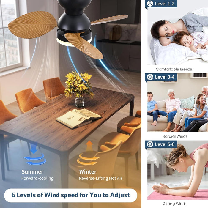 30 in. Remote Control Ceiling Fan and Light, 5 Palm Leaf Ceiling Fan with Light, Bedroom Kitchen Ceiling Fans-10-ErisView