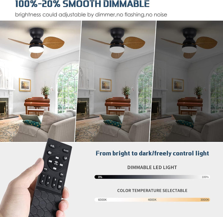30 in. Remote Control Ceiling Fan and Light, 5 Palm Leaf Ceiling Fan with Light, Bedroom Kitchen Ceiling Fans-12-ErisView