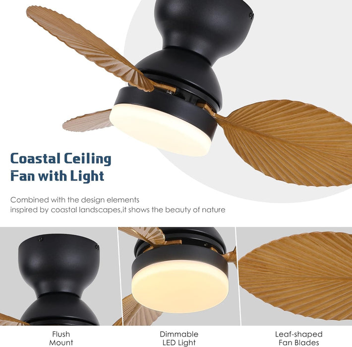 30 in. Remote Control Ceiling Fan and Light, 5 Palm Leaf Ceiling Fan with Light, Bedroom Kitchen Ceiling Fans-13-ErisView