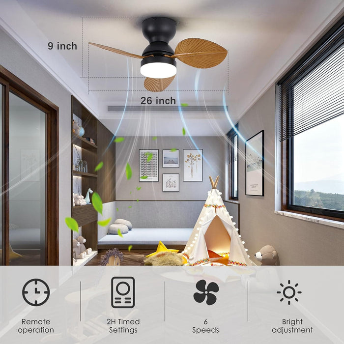 30 in. Remote Control Ceiling Fan and Light, 5 Palm Leaf Ceiling Fan with Light, Bedroom Kitchen Ceiling Fans-14-ErisView
