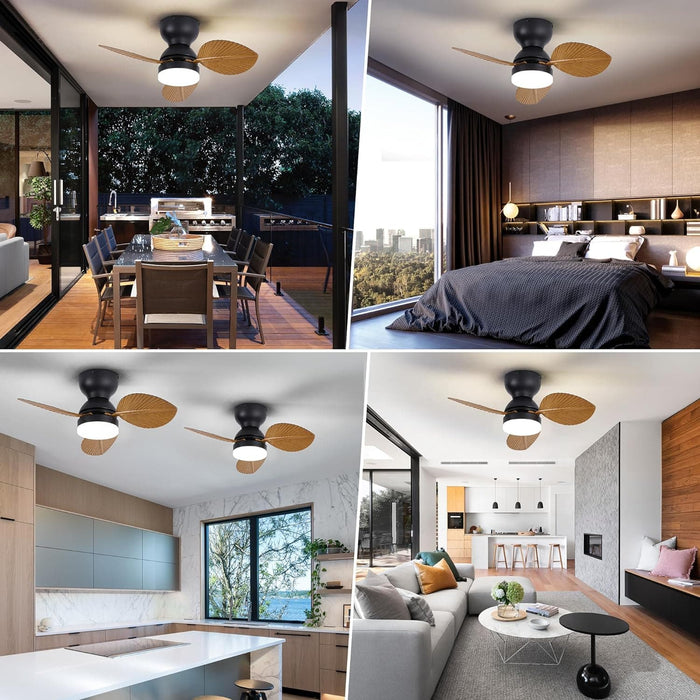 30 in. Remote Control Ceiling Fan and Light, 5 Palm Leaf Ceiling Fan with Light, Bedroom Kitchen Ceiling Fans-15-ErisView