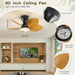 30 in. Remote Control Ceiling Fan and Light, 5 Palm Leaf Ceiling Fan with Light, Bedroom Kitchen Ceiling Fans-2-ErisView
