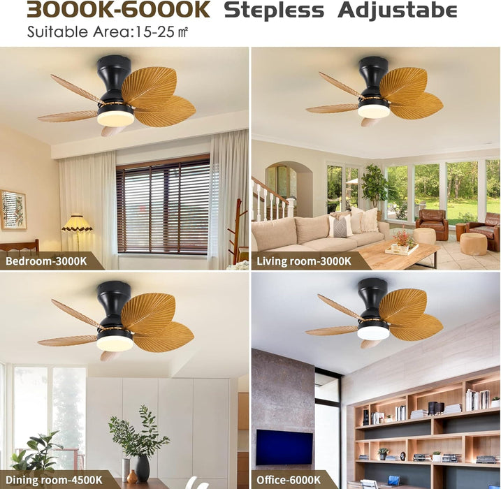 30 in. Remote Control Ceiling Fan and Light, 5 Palm Leaf Ceiling Fan with Light, Bedroom Kitchen Ceiling Fans-4-ErisView