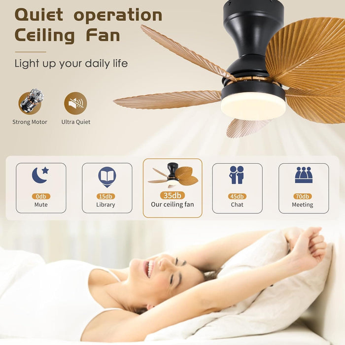 30 in. Remote Control Ceiling Fan and Light, 5 Palm Leaf Ceiling Fan with Light, Bedroom Kitchen Ceiling Fans-5-ErisView