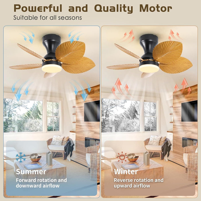 30 in. Remote Control Ceiling Fan and Light, 5 Palm Leaf Ceiling Fan with Light, Bedroom Kitchen Ceiling Fans-6-ErisView