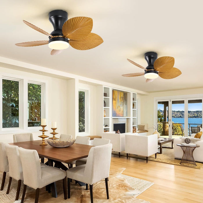 30 in. Remote Control Ceiling Fan and Light, 5 Palm Leaf Ceiling Fan with Light, Bedroom Kitchen Ceiling Fans-7-ErisView