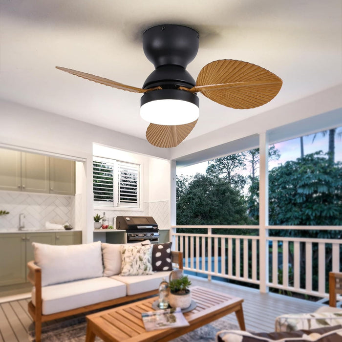 30 in. Remote Control Ceiling Fan and Light, 5 Palm Leaf Ceiling Fan with Light, Bedroom Kitchen Ceiling Fans-9-ErisView