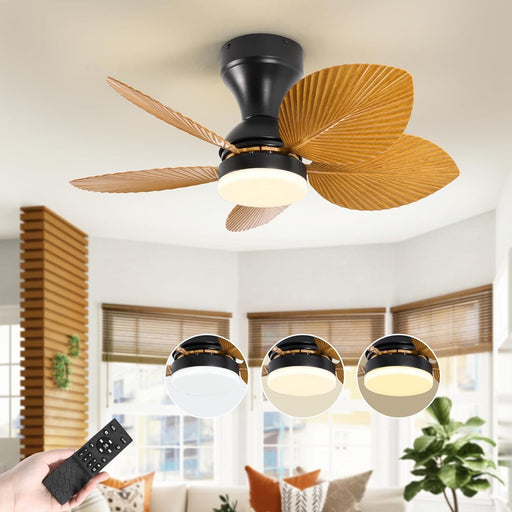 30 in. Remote Control Ceiling Fan and Light, 5 Palm Leaf Ceiling Fan with Light, Bedroom Kitchen Ceiling Fans-1-ErisView