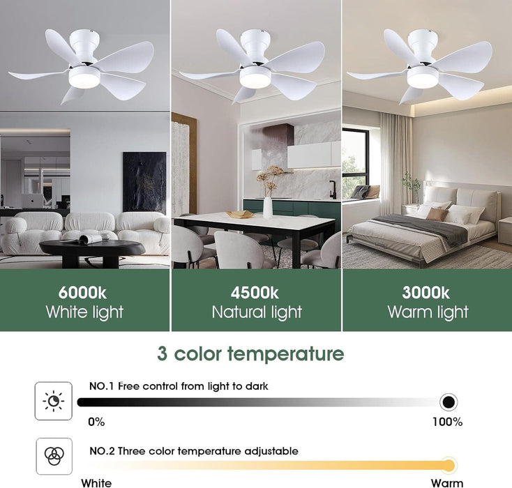 30 in. Remote Control Ceiling Fan and Light APP Control, Low Profile Ceiling Fan with 5 Reversible Blades for Bedroom Kitchen Dining Room Ceiling Fan-3-ErisView