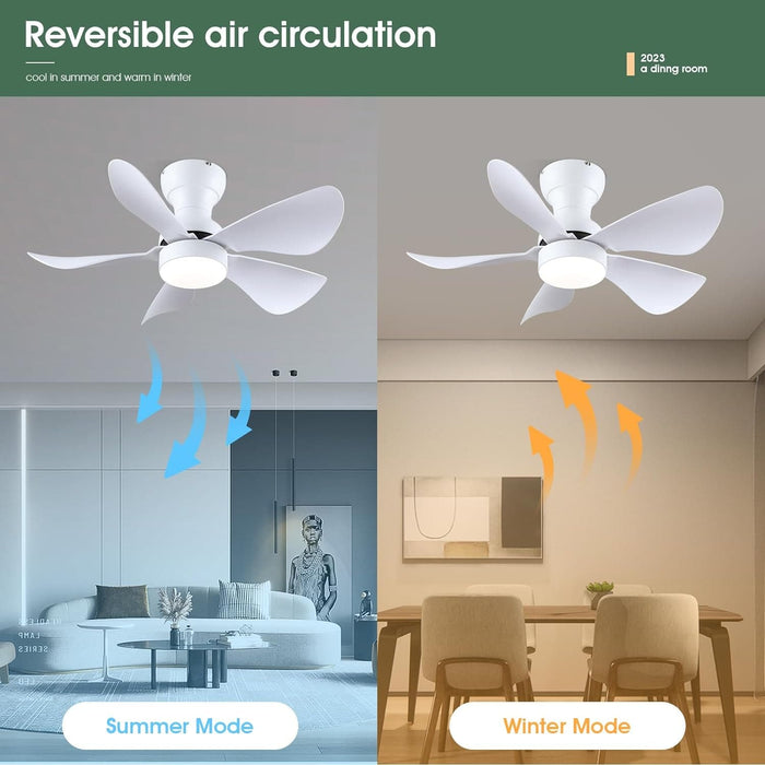 30 in. Remote Control Ceiling Fan and Light APP Control, Low Profile Ceiling Fan with 5 Reversible Blades for Bedroom Kitchen Dining Room Ceiling Fan-4-ErisView