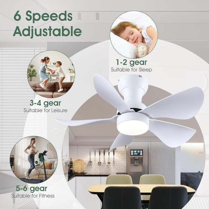 30 in. Remote Control Ceiling Fan and Light APP Control, Low Profile Ceiling Fan with 5 Reversible Blades for Bedroom Kitchen Dining Room Ceiling Fan-6-ErisView