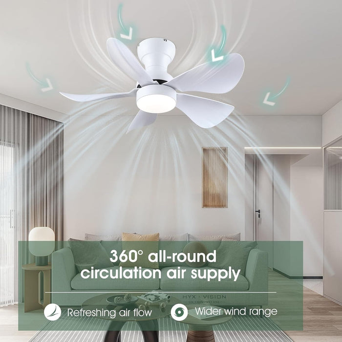 30 in. Remote Control Ceiling Fan and Light APP Control, Low Profile Ceiling Fan with 5 Reversible Blades for Bedroom Kitchen Dining Room Ceiling Fan-7-ErisView