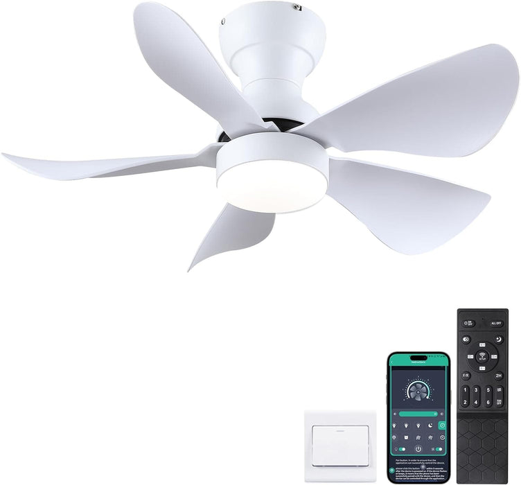 30 in. Remote Control Ceiling Fan and Light APP Control, Low Profile Ceiling Fan with 5 Reversible Blades for Bedroom Kitchen Dining Room Ceiling Fan-1-ErisView