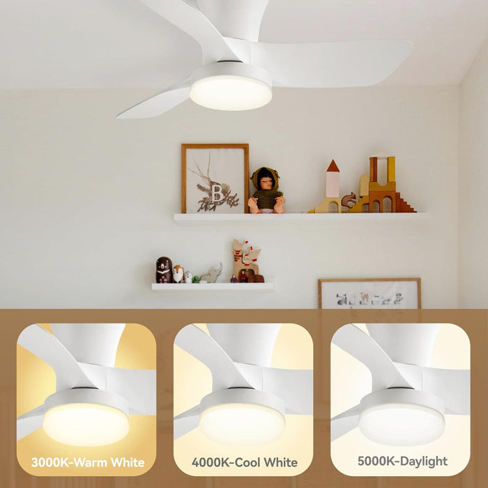 30 in. Remote Control Ceiling Fan and Light, White Low Profile Ceiling Fan and Light, Modern Flush Mount Ceiling Fan for Bedroom Kitchen Dining Room-4-ErisView