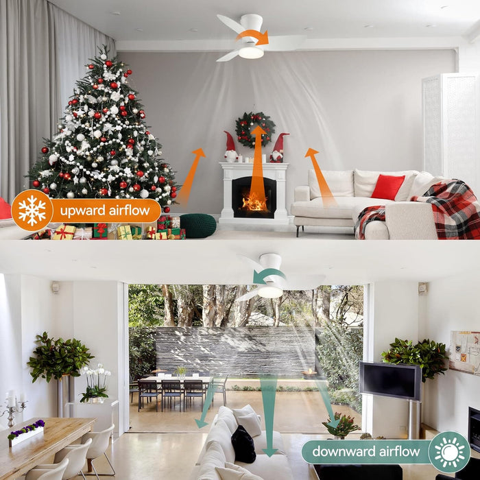 30 in. Remote Control Ceiling Fan and Light, White Low Profile Ceiling Fan and Light, Modern Flush Mount Ceiling Fan for Bedroom Kitchen Dining Room-5-ErisView