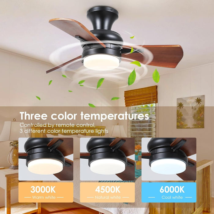 30 in. Small Flush Mount Ceiling Fans Wite Remote APP Control, Wood Ceiling Fan with Lights, Reversible Low Profile Ceiling Fan for Bedroom-2-ErisView