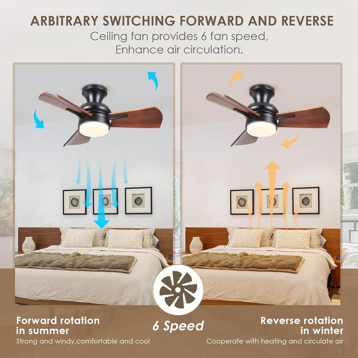 30 in. Small Flush Mount Ceiling Fans Wite Remote APP Control, Wood Ceiling Fan with Lights, Reversible Low Profile Ceiling Fan for Bedroom-3-ErisView