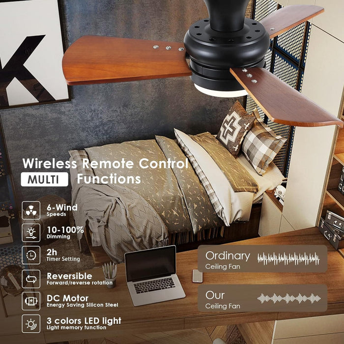 30 in. Small Flush Mount Ceiling Fans Wite Remote APP Control, Wood Ceiling Fan with Lights, Reversible Low Profile Ceiling Fan for Bedroom-4-ErisView