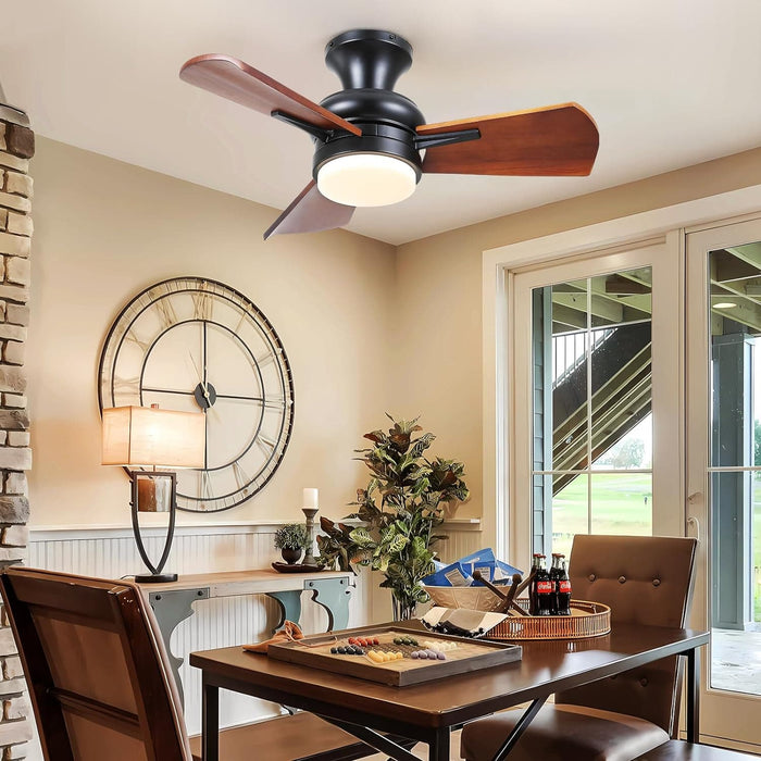 30 in. Small Flush Mount Ceiling Fans Wite Remote APP Control, Wood Ceiling Fan with Lights, Reversible Low Profile Ceiling Fan for Bedroom-6-ErisView