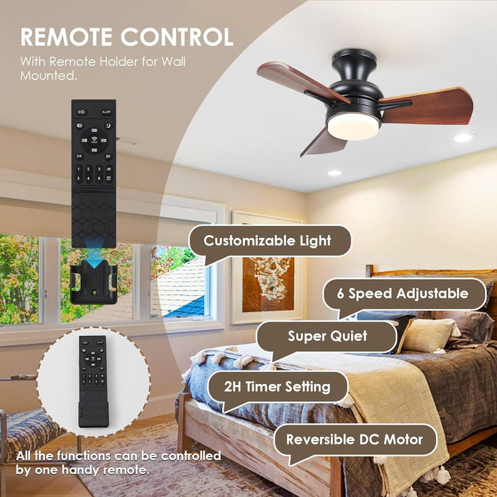 30 in. Small Flush Mount Ceiling Fans Wite Remote APP Control, Wood Ceiling Fan with Lights, Reversible Low Profile Ceiling Fan for Bedroom-8-ErisView