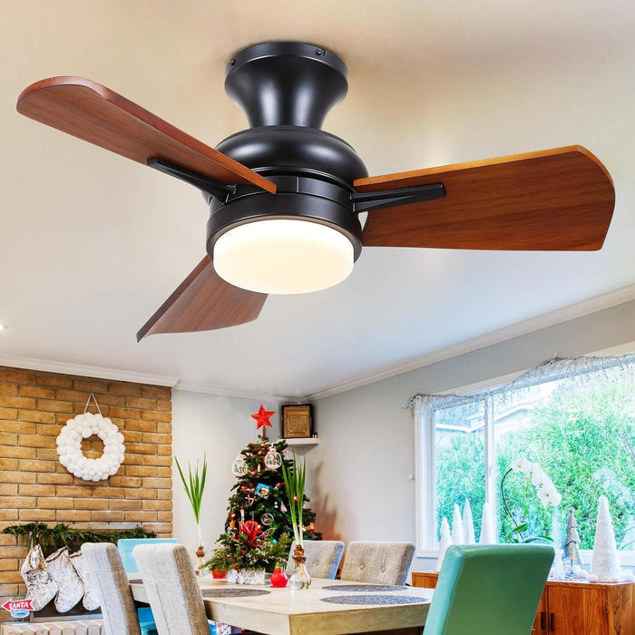 30 in. Small Flush Mount Ceiling Fans Wite Remote APP Control, Wood Ceiling Fan with Lights, Reversible Low Profile Ceiling Fan for Bedroom-1-ErisView