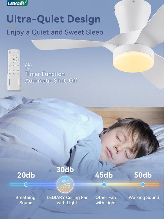 30 in. White Flush Mount Ceiling Fan and Light Remote, Low Profile Reversible DC Ceiling Fan, LED Modern Ceiling Fan for Bedroom Living Room Kitchen with-5-ErisView