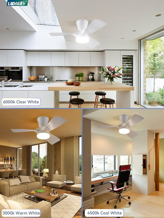30 in. White Flush Mount Ceiling Fan and Light Remote, Low Profile Reversible DC Ceiling Fan, LED Modern Ceiling Fan for Bedroom Living Room Kitchen with-7-ErisView