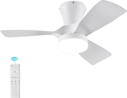 30 in. White Flush Mount Ceiling Fan and Light Remote, Low Profile Reversible DC Ceiling Fan, LED Modern Ceiling Fan for Bedroom Living Room Kitchen with-1-ErisView